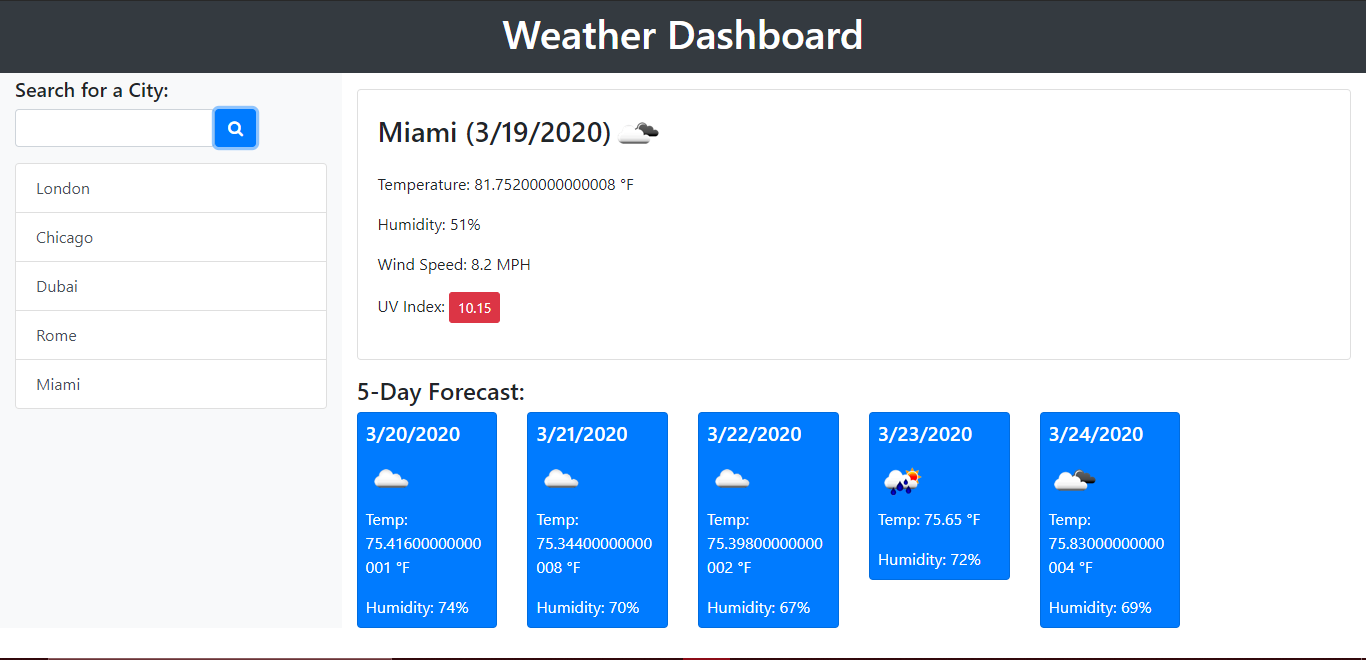 Weather Dashboard Homepage